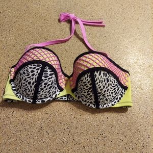 Shade and Shore Bikini top leopard neon fishnet